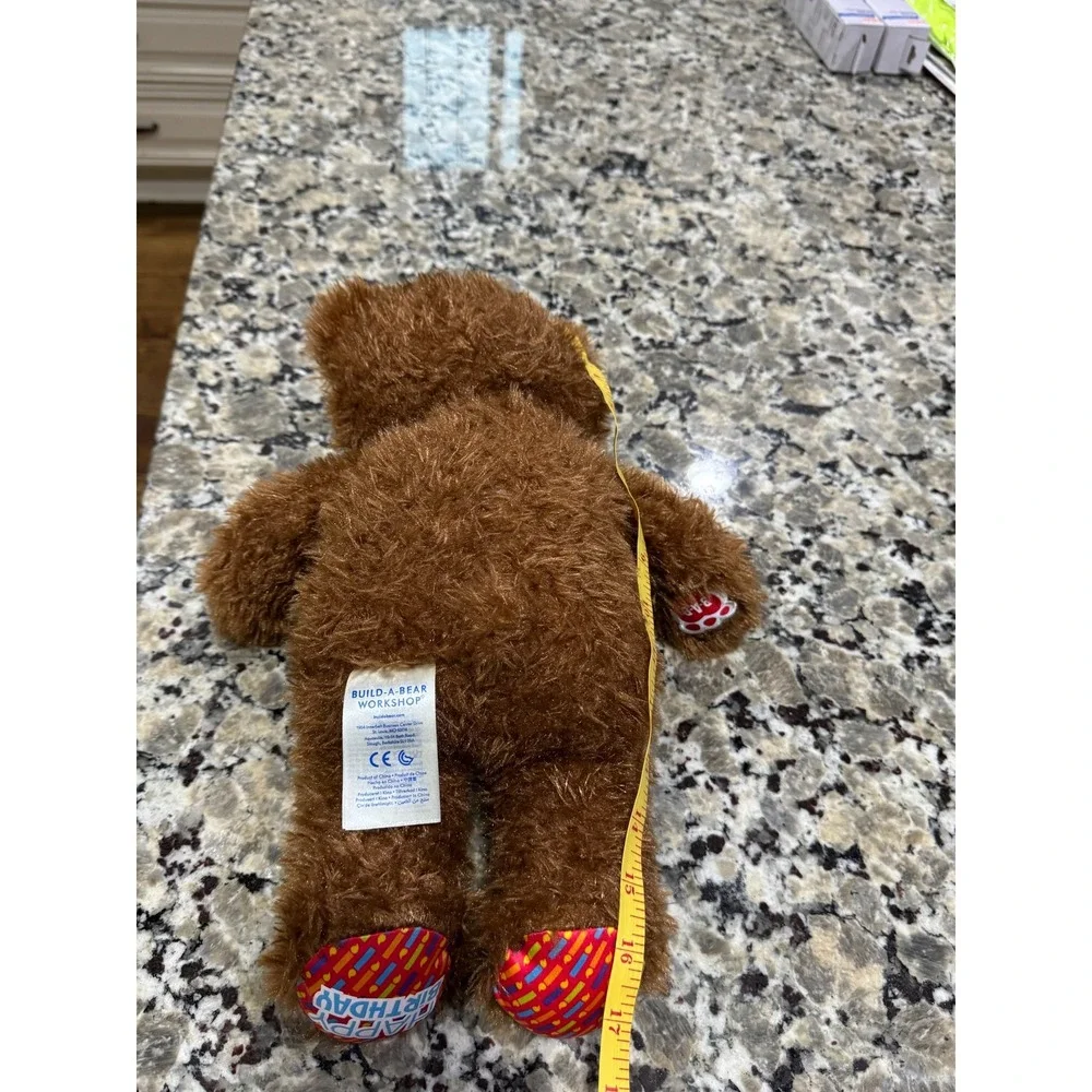Build-A-Bear Workshop Happy Birthday Brown Plush Teddy Bear 16 Inch Shaggy Fur